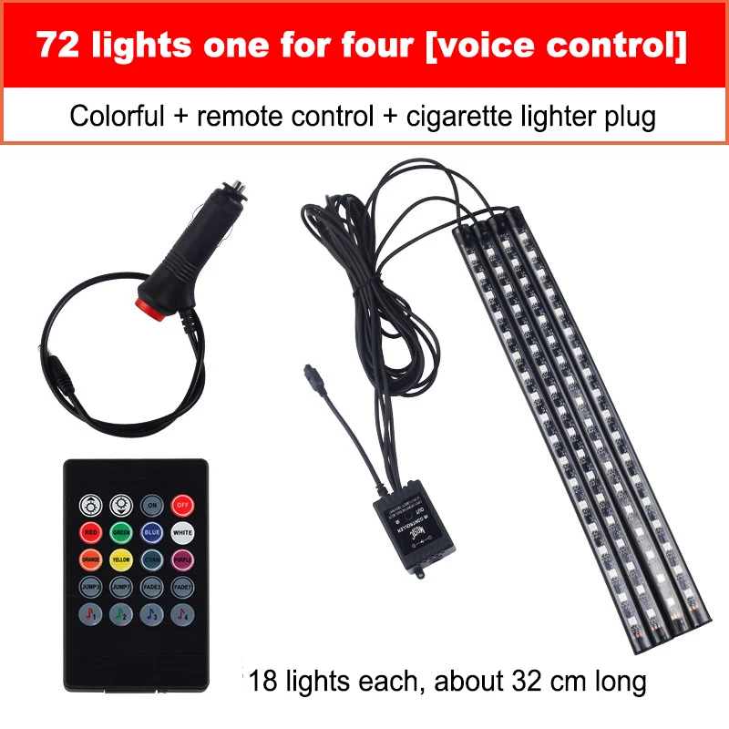 4 шт., автомобильный RGB светодиодный ленточный светильник 48/72, светодиодный ленточный светильник, s цвета, автомобильный Стайлинг, декоративные атмосферные лампы, автомобильный интерьерный светильник с пультом дистанционного управления - Испускаемый цвет: 18LEDx4 CL Plug
