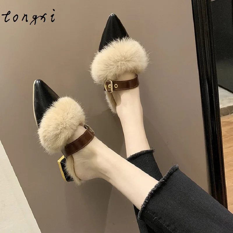 2019 г. Женские туфли из флока на платформе и тонком каблуке с закрытым носком