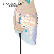 Женский костюм русалки для танца живота, шикарный Шикарный бюстгальтер для Танцев Живота+ шарф на бедрах, 1 шт./2 шт., комплект шарфов с блестками и кисточками для танца живота