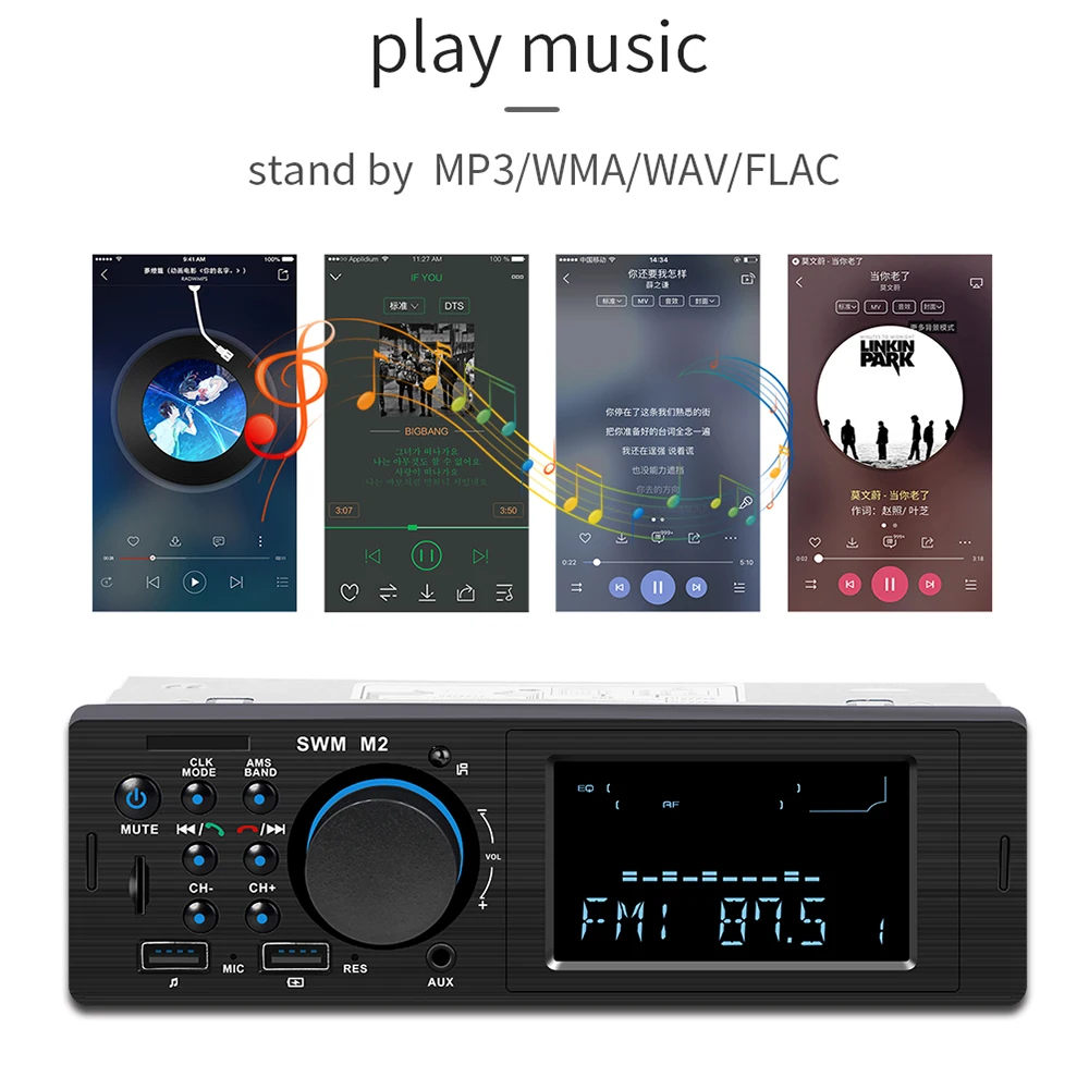 1 Din автомобильный стерео MP3 музыкальный плеер fm-радио Bluetooth 4,0 Поддержка TF карты AUX двойной usb зарядка для iOS/Android 1din Авторадио