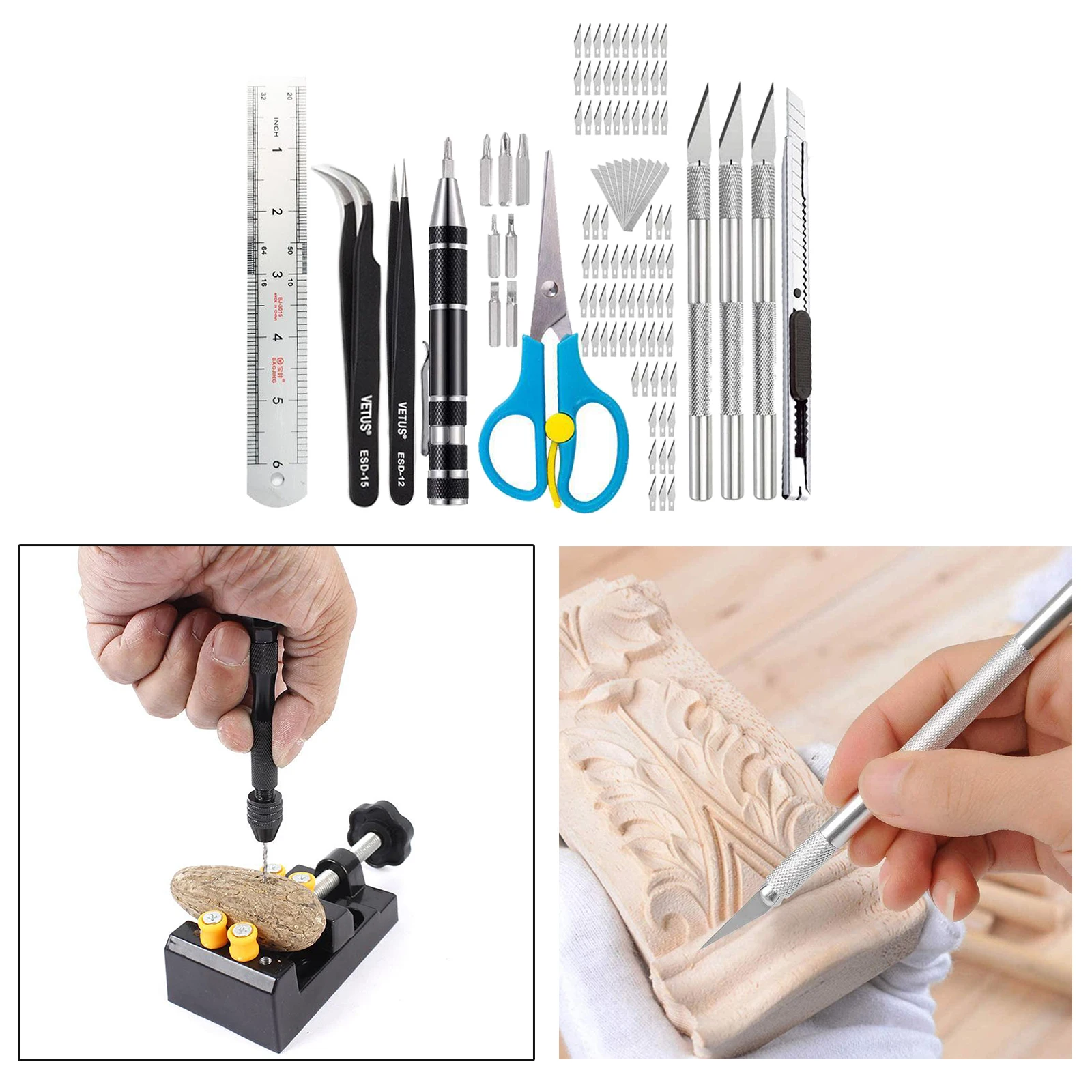 105Pcs Hobby Craft Knife Set Exacto Knives Cutting Blade Replacement DIY Carving | Дом и сад