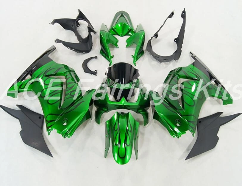ABS Обтекатели комплект подходит для Kawasaki Ninja 250 EX250 ZXR250 2008- 08 09 10 11 12 13 14(литья под давлением) зеленый черный Пламя