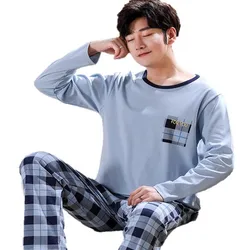 Spring And Autumn Mens Pyjamas Cotton Pajamas Long-sleeve Casual Men Pajama Set Plus Size L-4XL Sleepwear