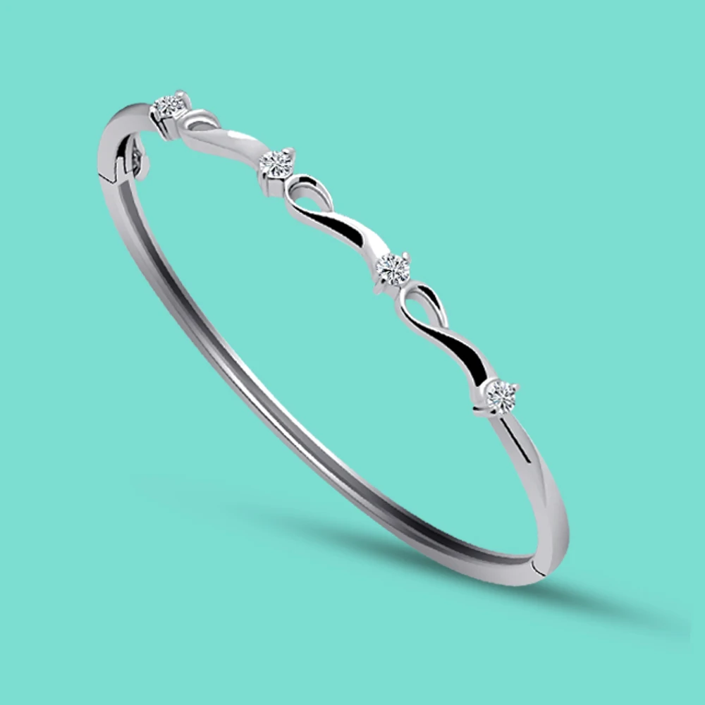 

Noble Women's Original Bangle 100% 925 Sterling Silver Bracelet AAAAA Cubic Zircon Inlaid Opening Design Boutique Jewelry Party