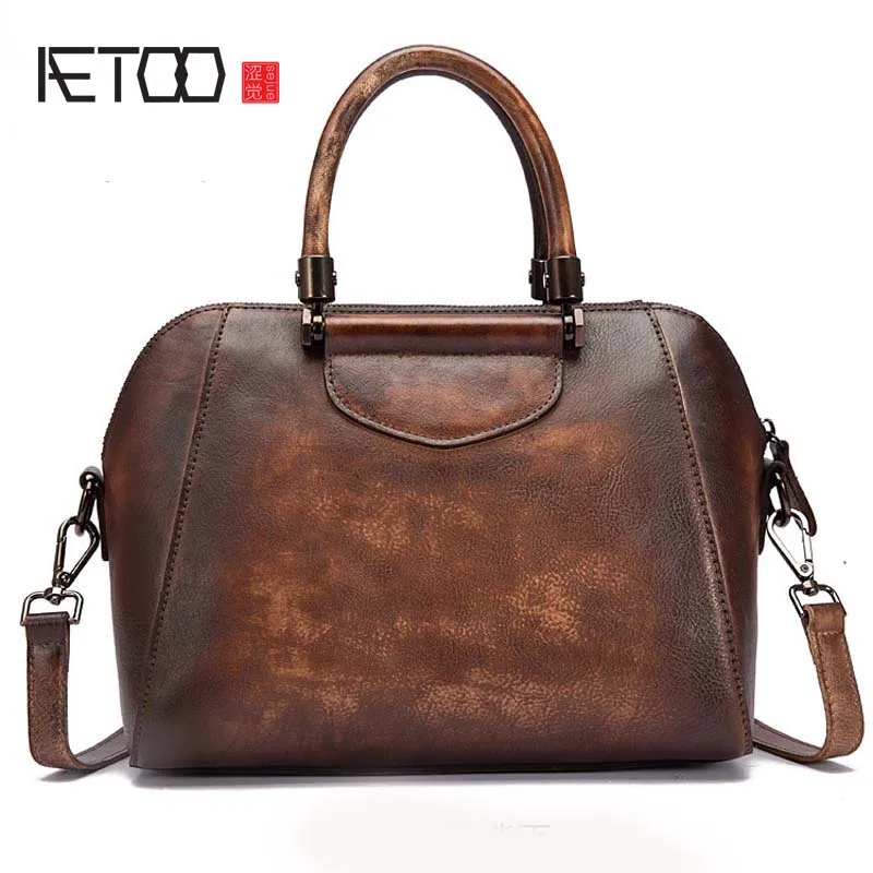 

BJYL Female bag trend the first layer of leather retro style ladies shoulder bag personalized hand-colored fashion shell bag