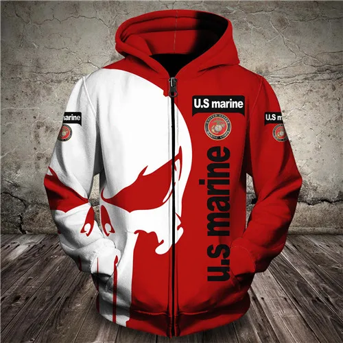 zip hoodie Для мужчин и женщин США Америка США Marineprint 3D толстовки Забавный полицейский толстовка с капюшоном с длинным рукавом на молнии пуловер Череп спортивный костюм - Цвет: zip hoodie