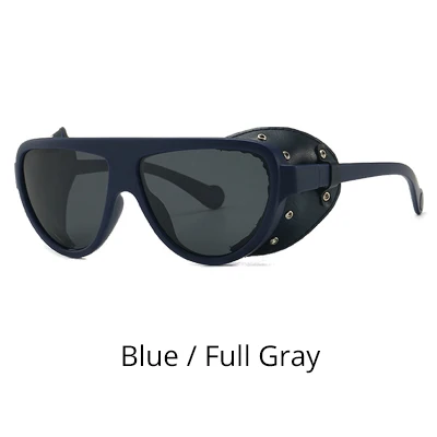 Blue - Full Gray Ralferty солнцезащитные очки в стиле ретро, стимпанк Мужские поляризационные женские классные готические панк кожа с заклепками рейверская Праздничная очки винтажные солнцезащитные очки C0089 - Цвет линз: Blue - Full Gray