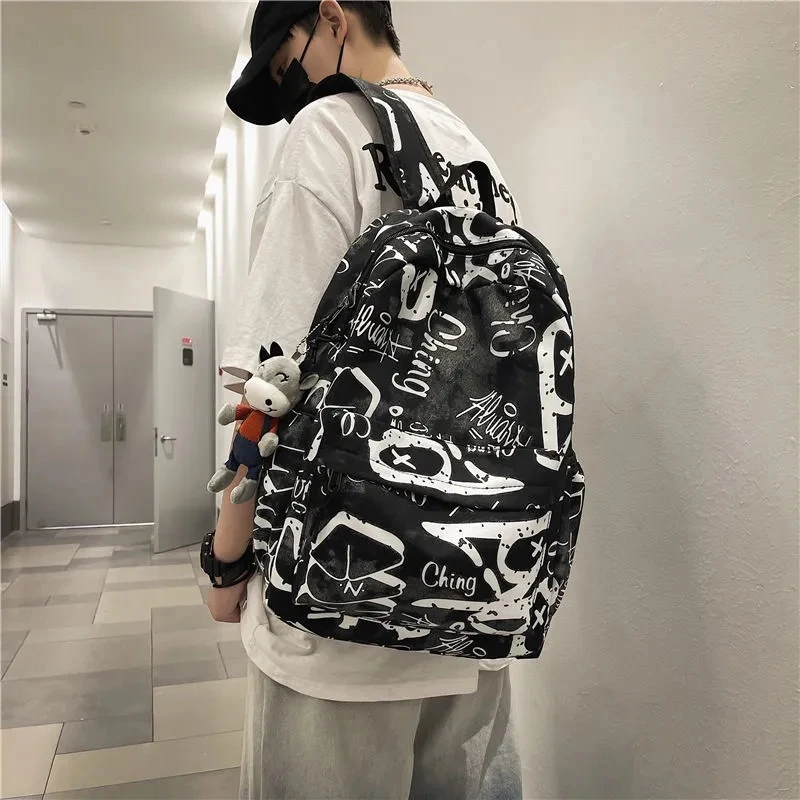 Graffiti letter couples schoolbags men women casual treval backpack  Multi-Function Junior school bags