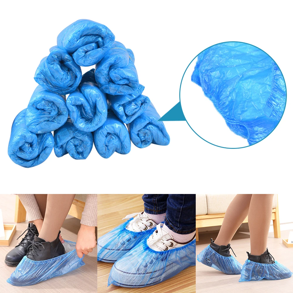 

100PCS Shoe Covers Durable Disposable Waterproof Anti Slip Dustyproof PE Hygienic Shoe Covers Non Toxic Boot Shoes Protector