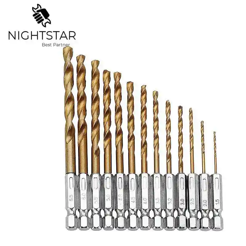 Durable Precision Titanium Coated Drill Bit Set 13pcs//lot 1.5-6.5mm 1//4 Hex Shank Drill Bit Hexagonal Handle Titanium Twist Drill Bit