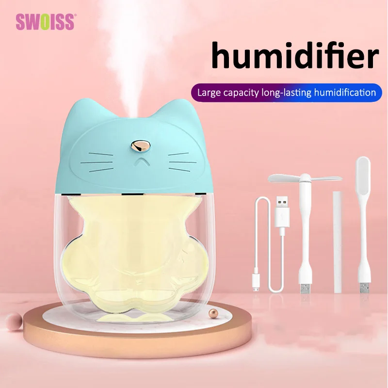 

SWOISS 3 In1 Mini Cat Claw Humidifier USB Night Light Hydrating Cooling Mini Fan Facial Moisturizing Steam Skin Care Instrument