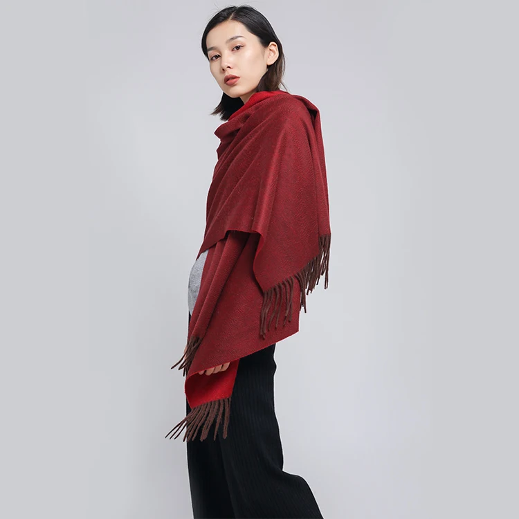 Sciarpa Pashmina Extra Large 200x70cm In Misto Cashmere E Lana - Stola Morbida E Calda Con Frange, Per Tutte Le Stagioni, Rosso, Confezione Regalo
