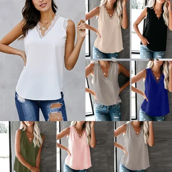 

Daily suit OWLPRINCESS Sleeveless T-shirt Women's Summer 2020 New Style V-neck Lace Sleeveless Loose Tops T-shirt