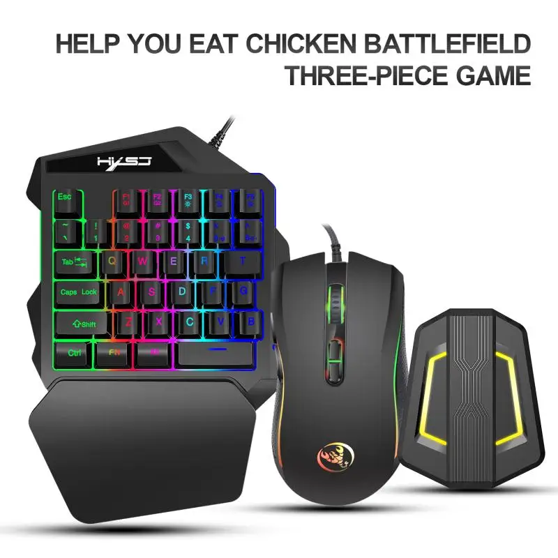 Onehanded Gaming Keyboard Mouse Set Rgb Backlit Portable Mini Gaming