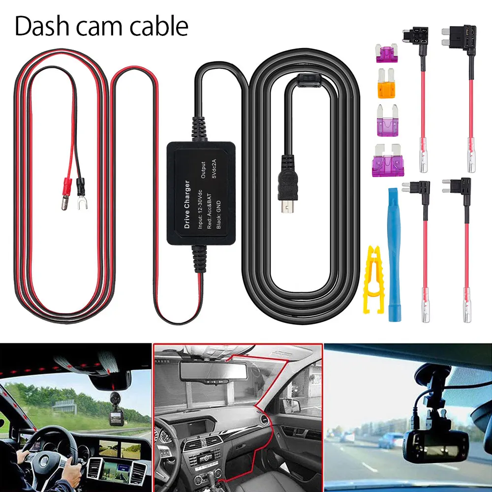 12 V-24 V to 5V Dash Cam комплект жестких дисков приборной панели Камера с LP/Mini/держатель микро предохранители для Dash Cam, gps навигатор, Антирадары