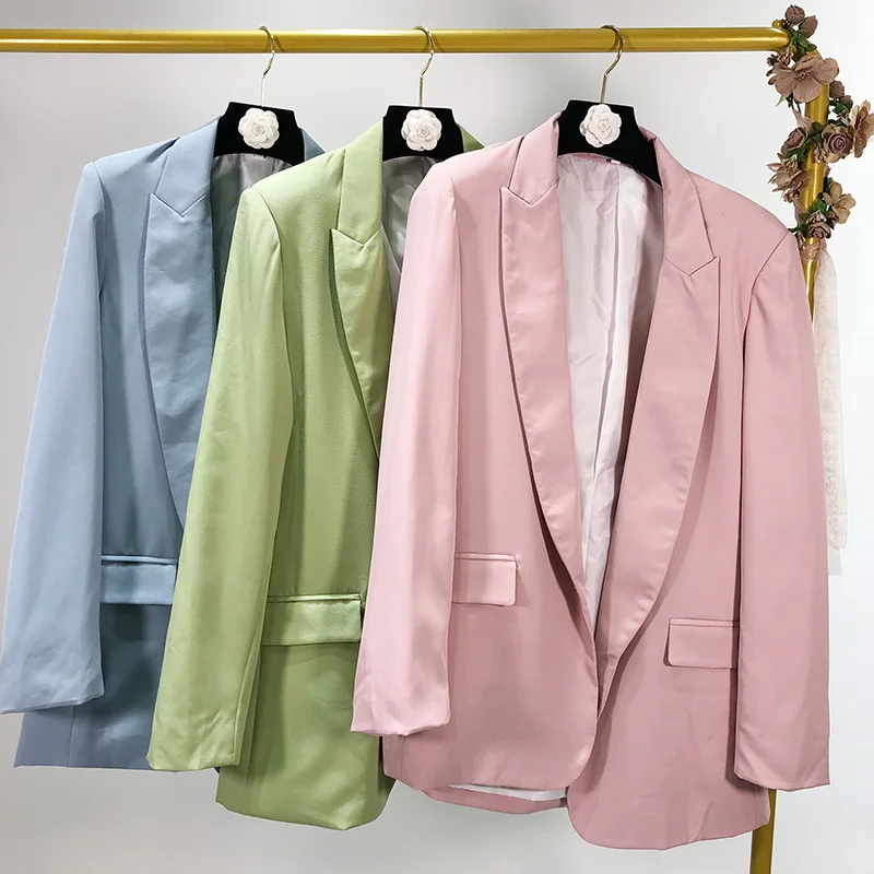 2019 autumn new suit small fresh solid color slim slimming without buckle in the long suit jacket female