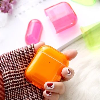 

Shockproof Earphone Case Cover For Airpods 1 2 Colorful Transparent PC Cover Buckle For Apple Airpods 1 2 Hard Charging Hole Box