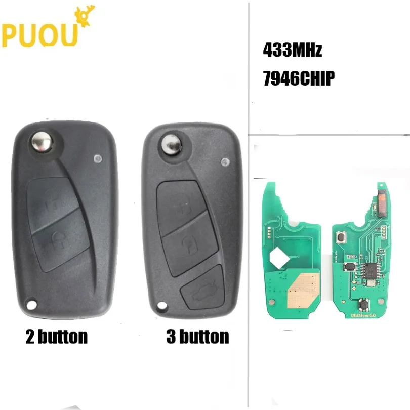 2 3 кнопки флип дистанционный ключ 433 МГц для FIAt 500 Panda Punto Bravo ключ с чипом PCF7946