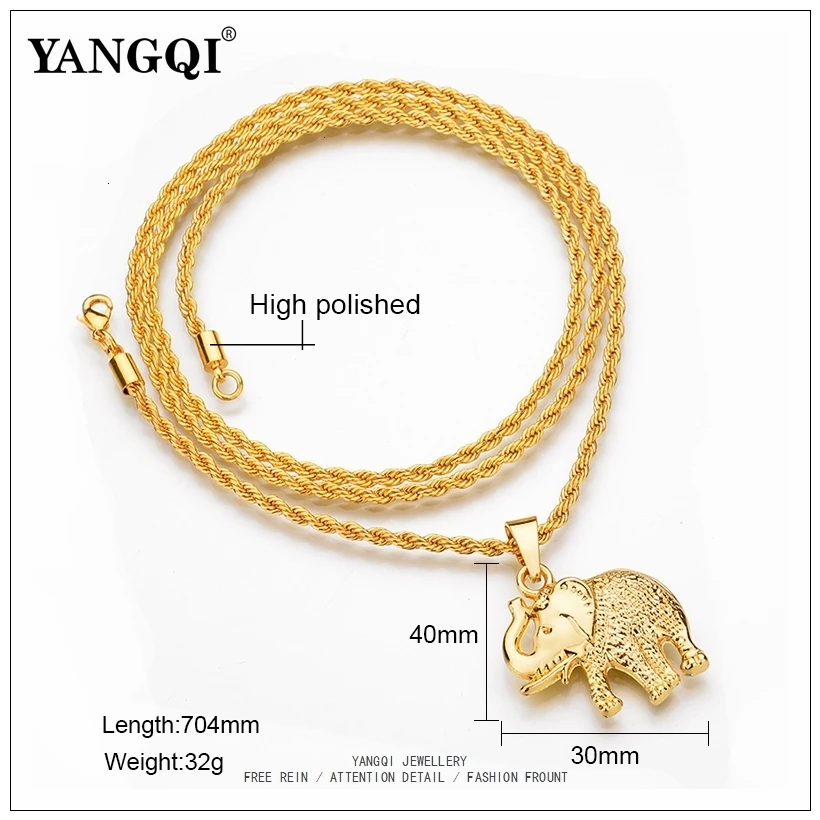 YANGQI хип-хоп браслет со слоном золотистого цвета из нержавеющей стали ожерелье для женщин и мужчин хип-хоп счастливый Шарм Подвеска слон ожерелье ювелирные изделия подарки