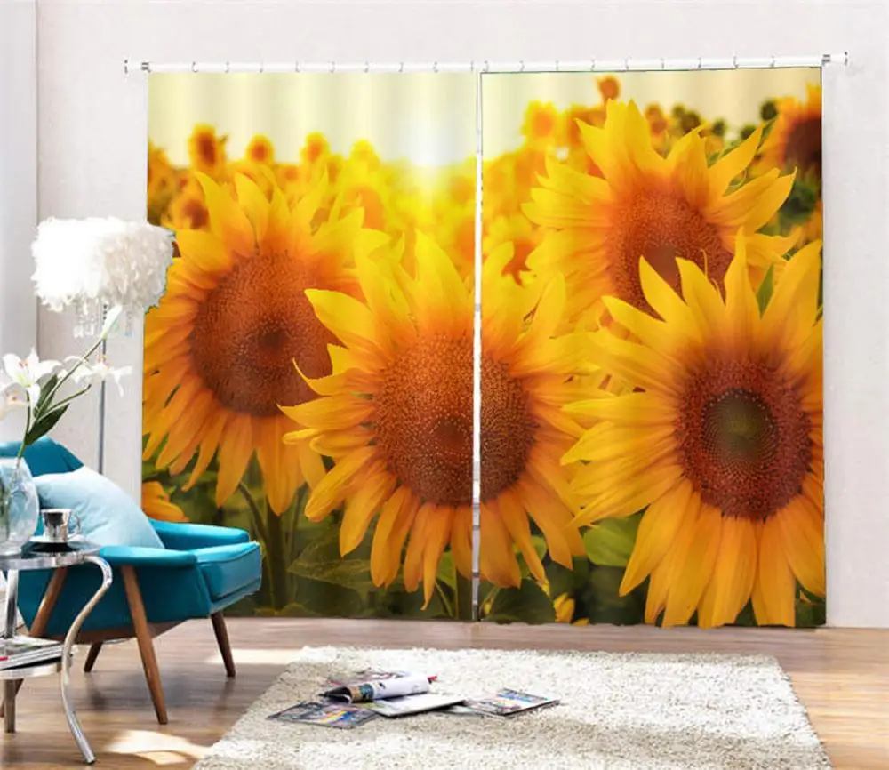 high quality curtain sunflower 3d blackout window curtains rooms Living room bedroom decor window