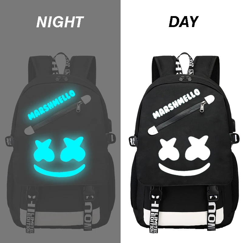 

DJ Marshmello Anti-theft Luminous Canvas Waterproof Backpack for Men AJAX Student School Backpack Teenagers Girl Boys Book bag