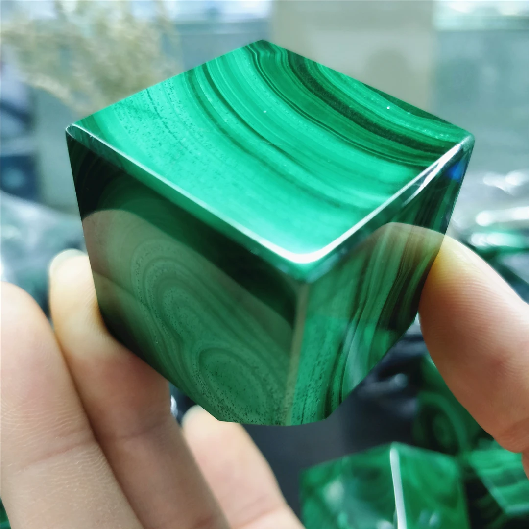 

Natural Malachite Gem Cube Desk Ornament Good Energy Genuine Valuable Stone Crystal Collection Spiritual House Decoration Modern