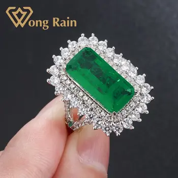 

Wong Rain Vintage 100% 925 Sterling Silver Created Moissanite Emerald Gemstone Wedding Engagement Ring Fine Jewelry Wholesale
