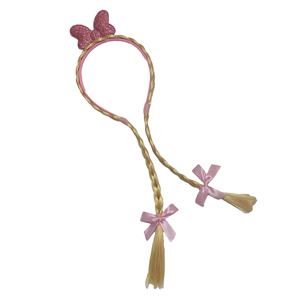 Kids Girls Princess Crown Bow Double Wig Hair Braided Hair Band Bow Headband