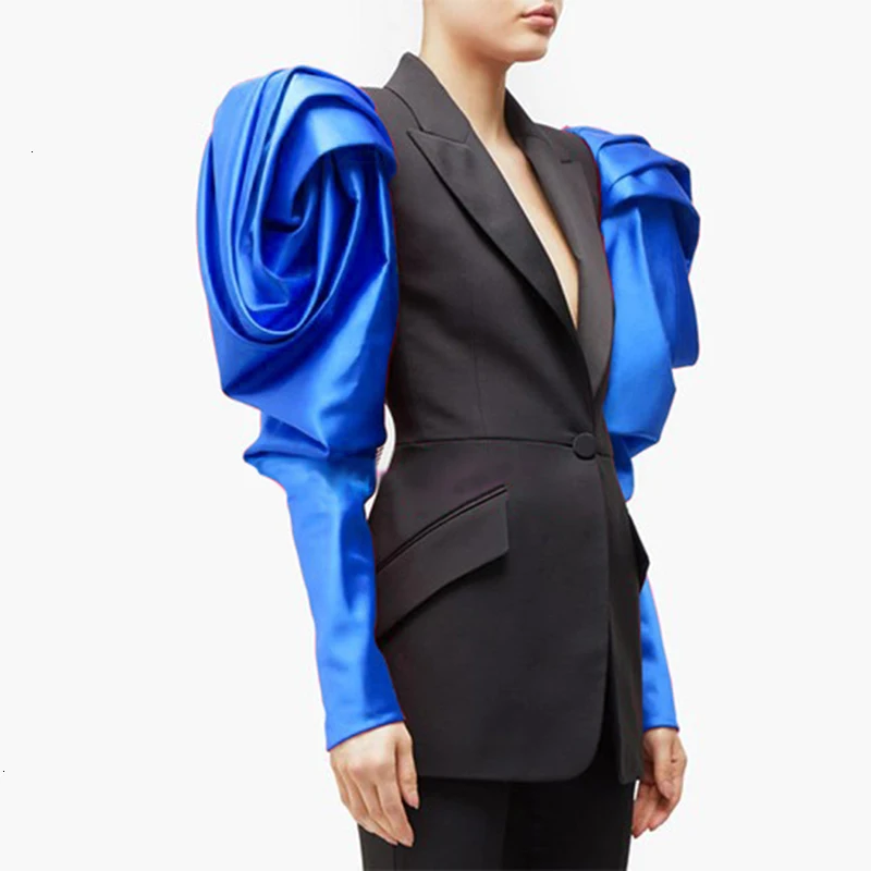 [LIVIVIO] Rose Puff Long Sleeve Notched Neck Blazer Women Coat Female Fashion Streetwear Outerwear