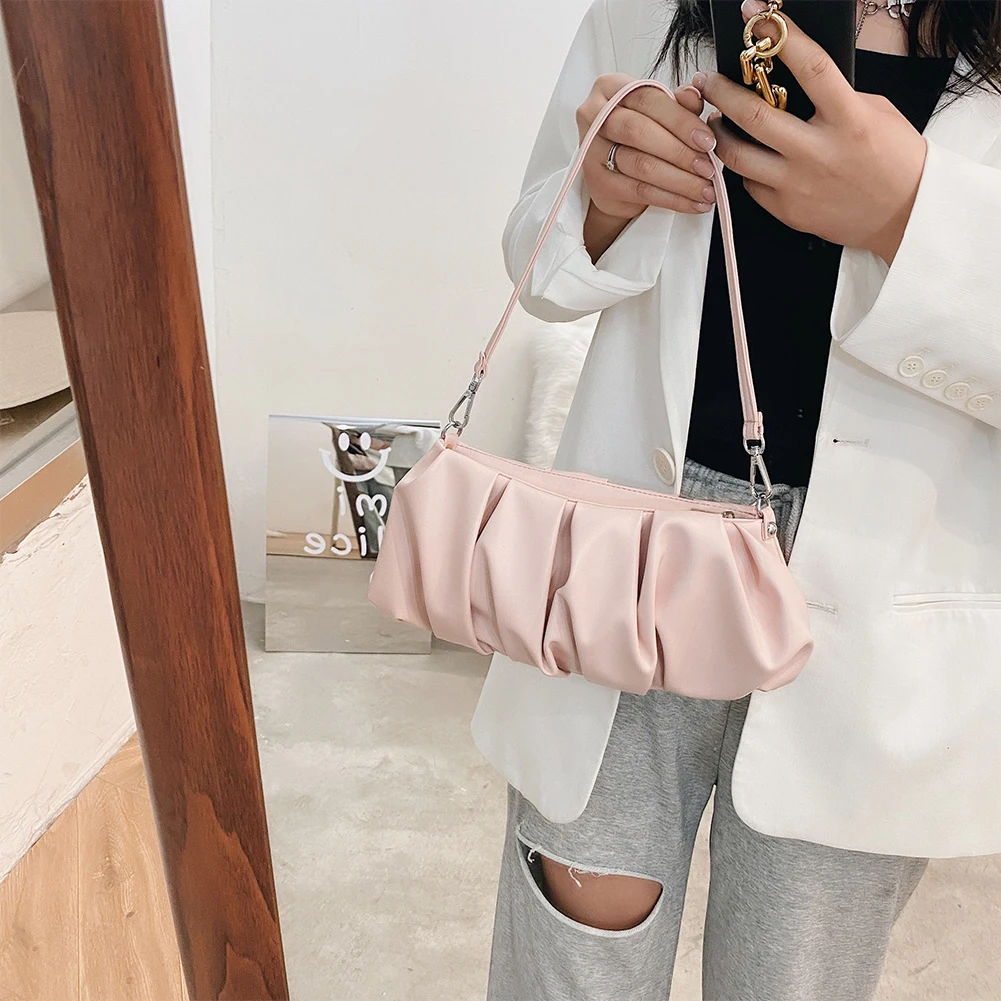 Casual Solid Leather Cloud Underarm Handbags Female Daily Pleated Shoulder Bags Fashion Exquisite Shopping Bag