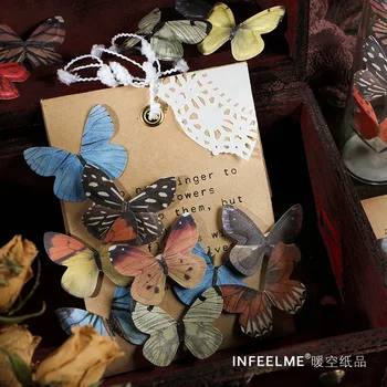 

100pcs Creative Bump Design Material Pack Moon Phase Button Retro Stamp Butterfly Journal Decorative Memo Pad Stationery