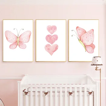 

Butterfly Art Print Minimalist Poster Pink Heart Wall Painting Nordic Wall Art Canvas Girl Room Pictures Living Room Home Decor