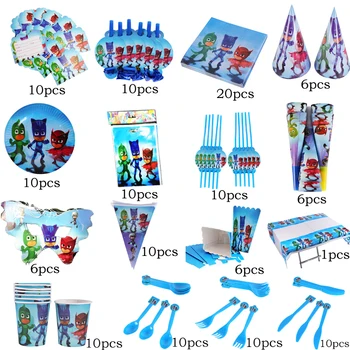 

16pcs/set Pj Mask Juguete Children's Birthday Party Decoration Holiday Party Supplies Catboy Owlette Gekko Disposable Tableware