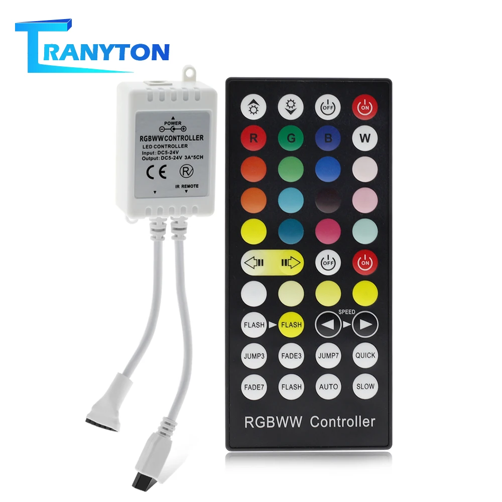 

DC 5V-24V RGBWW LED Controller Dimmer 44Key 6pins IR Remote Control For SMD 5050 Dual White LED Strip Light