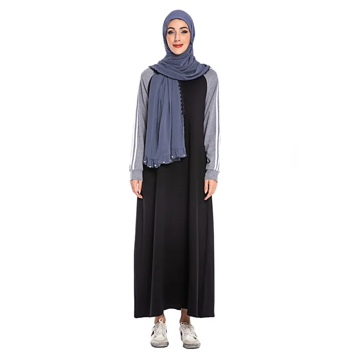 Winter Dresses Pullover Jumper Dress Long Plus Size Fashion Casual Stripes Color Block Elegant Muslim Women Wears