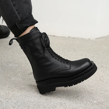 

Cross Tied Women genuine Leather Ankle Boots Chunky high Heels Plus Size Party Dancing Shoes Woman Winter Fashion Short Boots