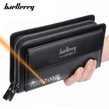 

2020 New Men Clutch Wallets Name Engraving Large Capacity Business Men Wallets Cell Phone Pocket Passcard Pocket Wallet For Men