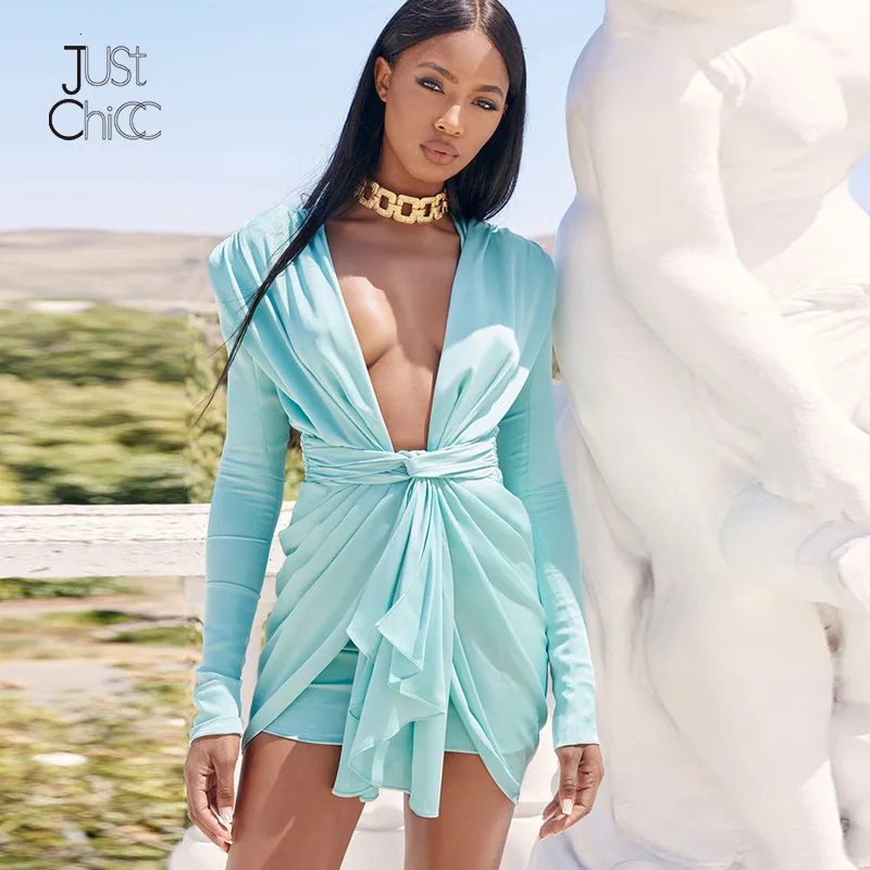 Justchicc, Сексуальное мини платье, женские вечерние платья с запахом, клубные платья, бандаж, глубокий v-образный вырез, на молнии, элегантное осеннее облегающее платье, новинка, Vestido
