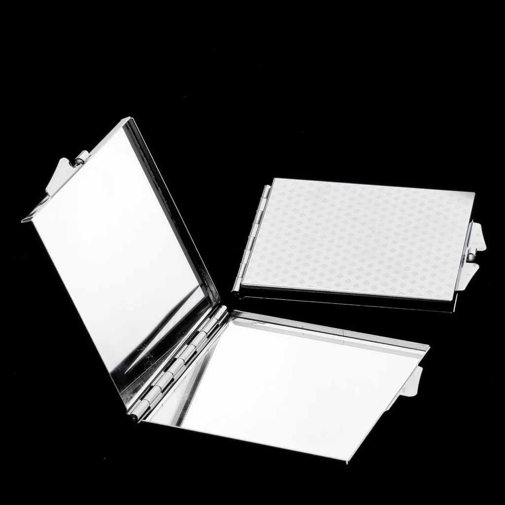 Pack of 2 Double Sides Folding Pocket-size Makeup Mirror Portable Square Compact Mirror Silver Lightweight