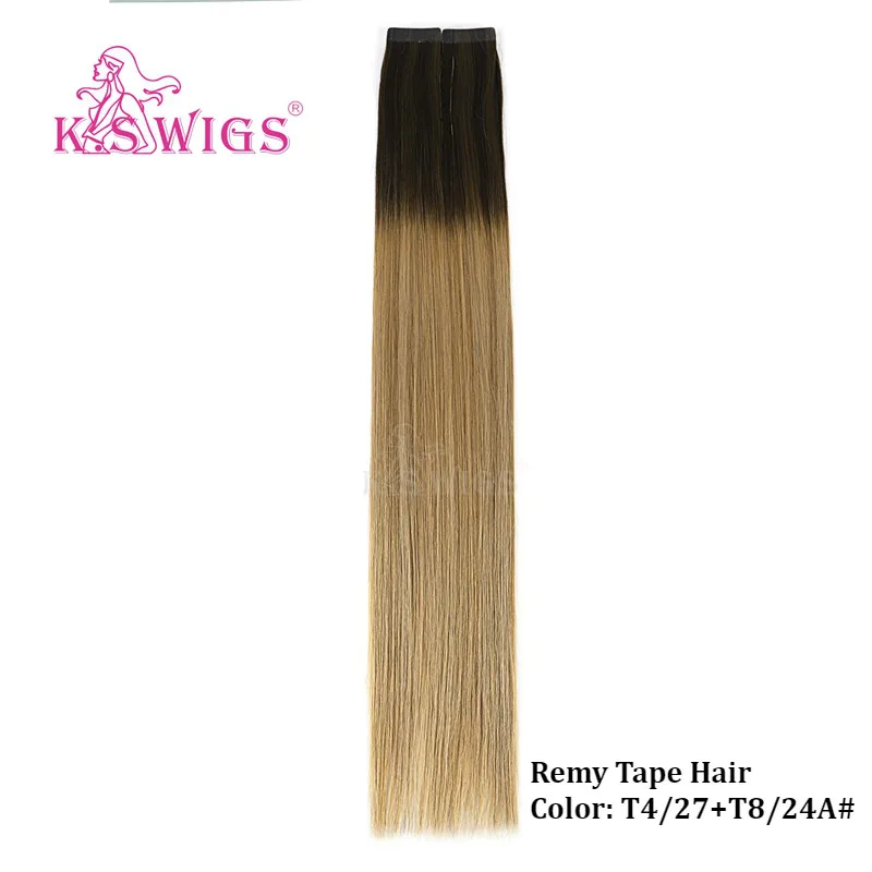 Парики K.S, 20 дюймов, 2,5 г/шт., волосы на ленте, двойные прямые волосы Remy для наращивания, цвет Balayage, T4/27+ T8/24A - Цвет: T4-27-T8-24A