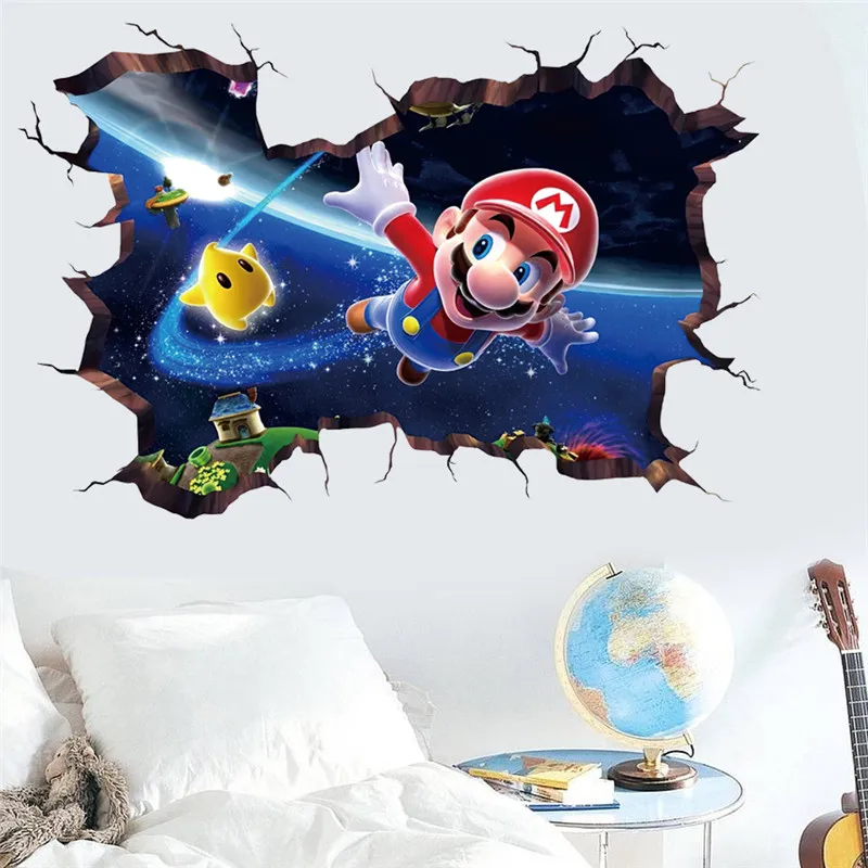 Pegatinas de pared de Mario volador para habitación de niños, carteles artísticos en 3D, regalo de Navidad, decoración de dormitorio