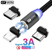 Gtwin 1m 2m 3a carregamento rápido magnético usb tipo c micro cabo tipo-c ímã carregador de dados para iphone 11 7 samsung s9 usb c cabo