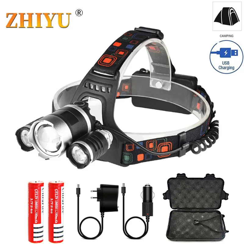 ZHiYU T6 + 2XPE светодиодный сильный светильник Три головы s кемпинг рыболовный