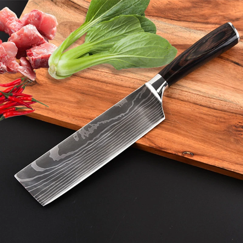

Chinese Chef Knife Japanese 7cr17mov Damascus Laser Pattern Handmade Knife Kitchen Cut Meat cleaver Slicing Utility knife