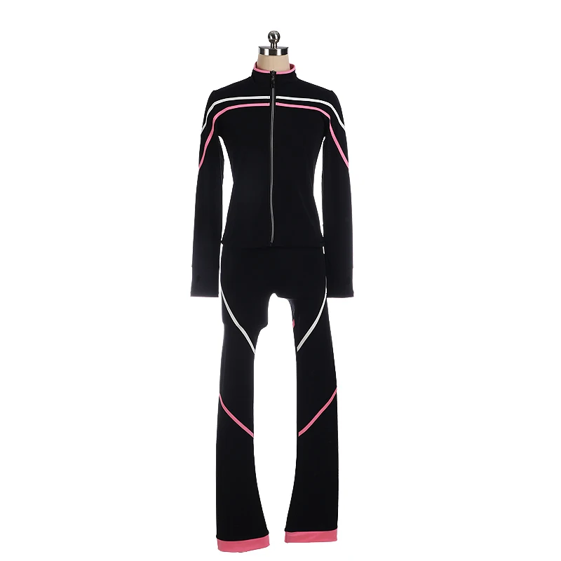 Ice Figure Skating Kids Dance Black Jacket and Pants Suits Costume Skating Suit Girl Dance Costume