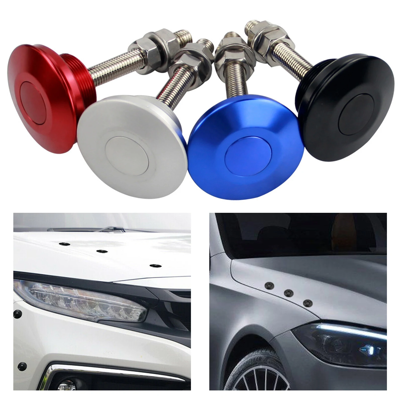 2X (4X Pulsante Sgancio Rapido Cappuccio Auto Cofano Chiusura Un - Foto 8