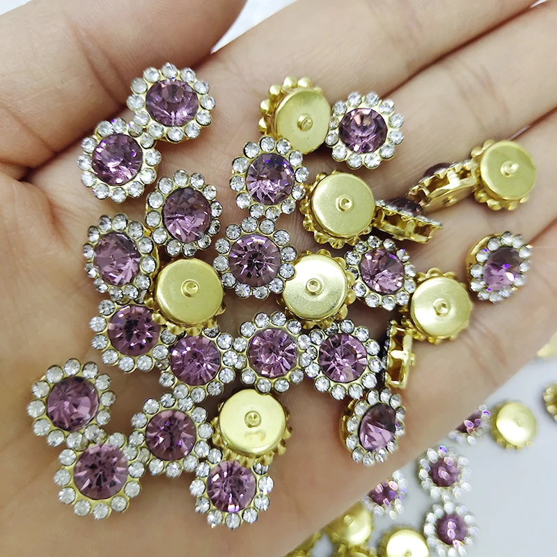 Lt Amethyst Форма подсолнуха смешанные цвета супер блестящие плоские стеклянные кристаллы пришить коготь Стразы diy аксессуары для одежды - Цвет: Lt Amethyst