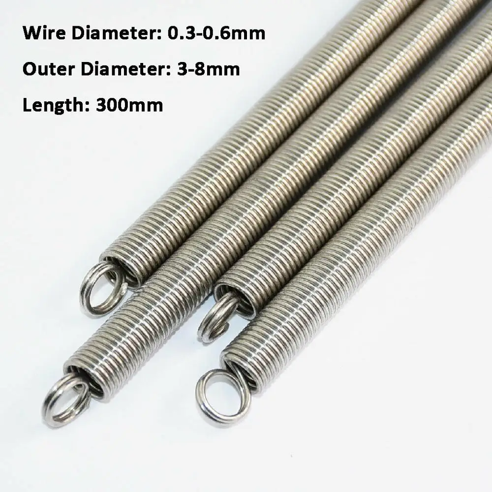 0.4x4x300mm Stainless Steel Small Dual Hook Tension Spring 