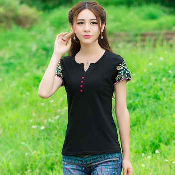 

KYQIAO women pullover plus size women clothing female autumn spring Mexico style original design black v neck t shirt tee
