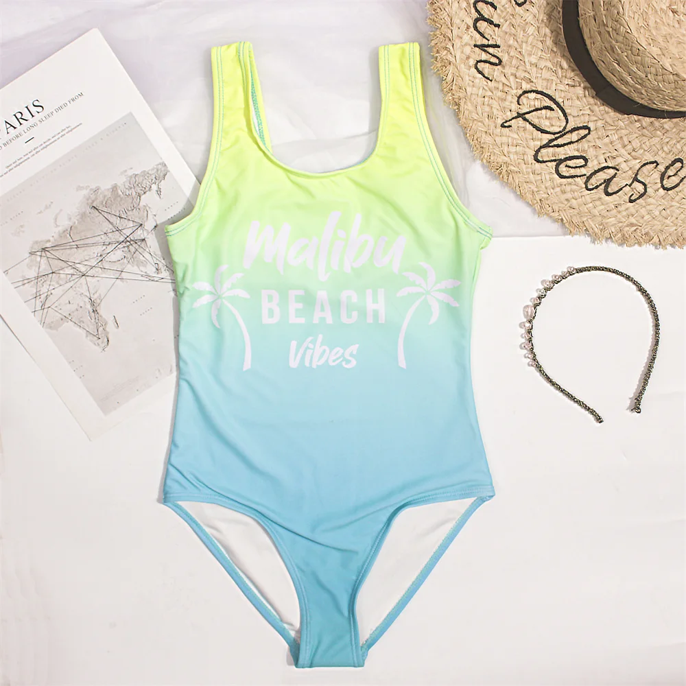 Children Swimsuit Cheap Gradient Children Girls Swimsuit Print Kids Swimming Suit Cute 3-14 Years Baby Monokini Bathing Suit A304